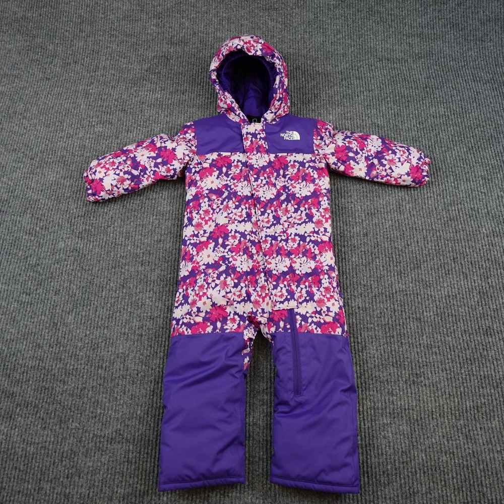 The North Face Bunting Snowsuit Baby Girls 12-18M Purple Floral Puffer Hooded